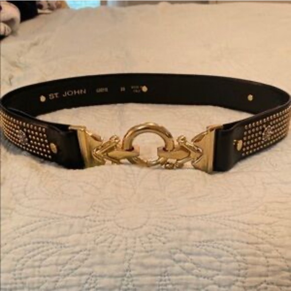 St. John Belt Vintage Pearl Black and Gold  Sz 32 - Picture 1 of 8